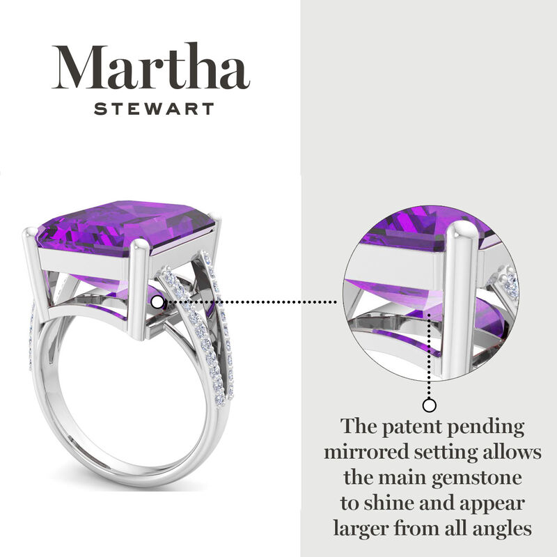 Martha Stewart 10 1/4ctw. Emerald Cut Amethyst & Lab Grown Diamond Ring In Sterling Silver image number null